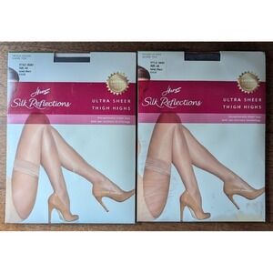 2 Hanes Silk Reflections Ultra Sheer Thigh Highs Barely Black Style 0B380, Sz AB